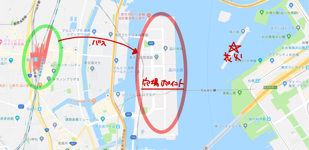 東京花火大祭-穴場-品川ふ頭